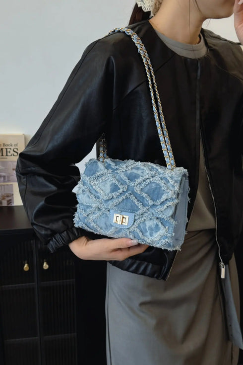 'Kehlani' Textured Denim Crossbody Bag - Celes Fashion